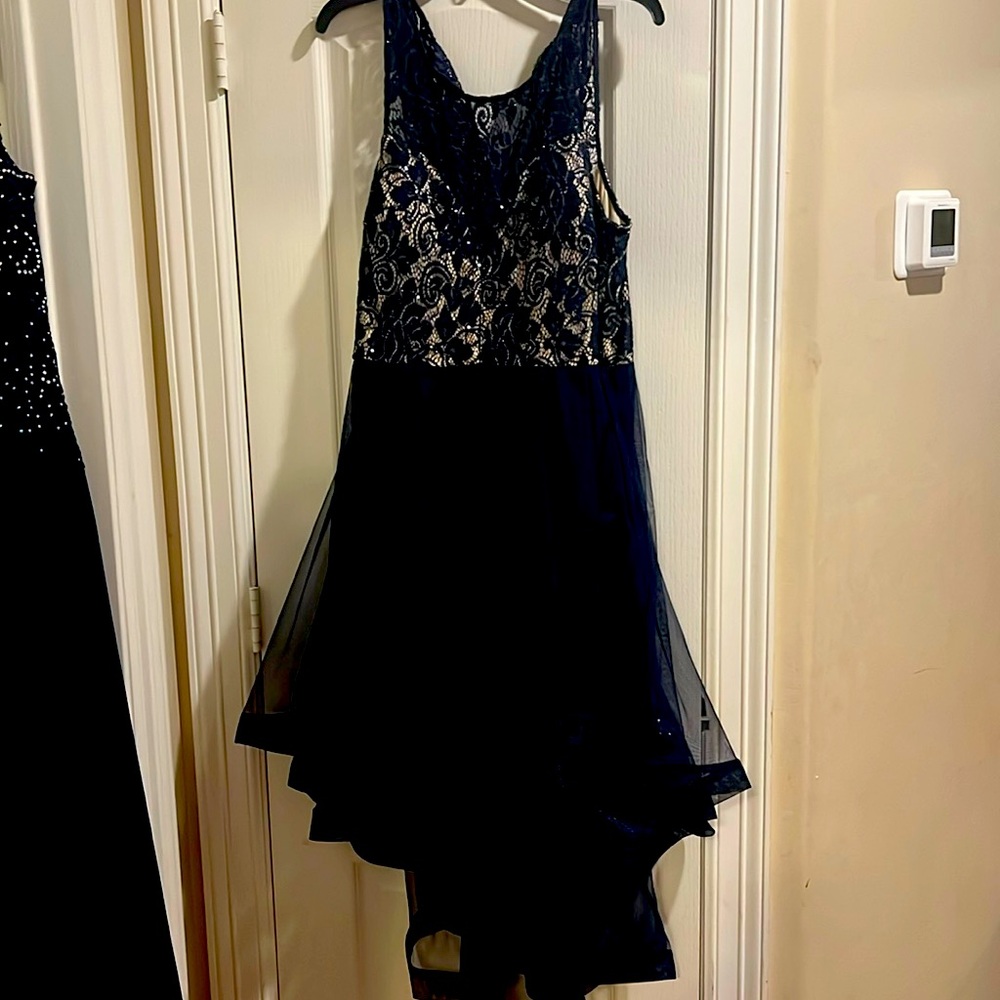 Navy high low formal dress